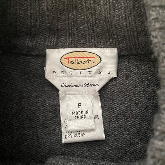 Talbots Cashmere Merino Wool Sweater Cardigan Gray Bell Sleeves Mock Neck - Picture 5 of 10
